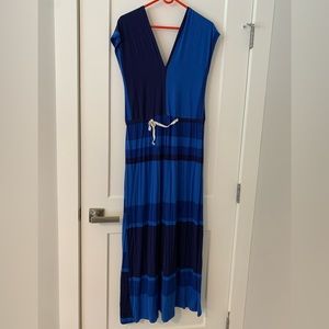 V-Neck Maxi Dress with Drawstring Waist in Ocean Blues